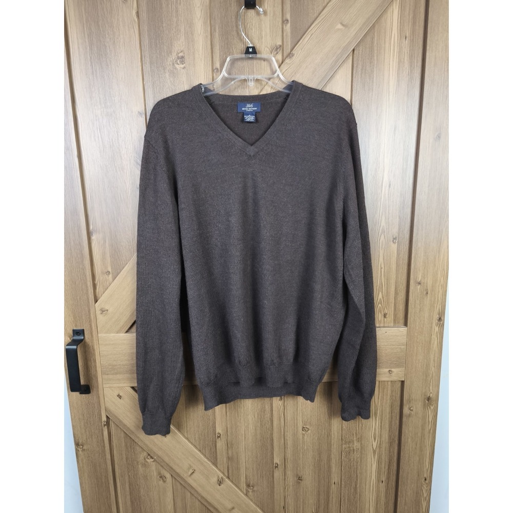Brooks Brothers 346 Merino Wool V Neck Sweater Mens Medium Brown